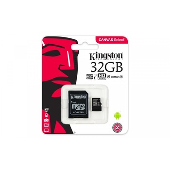 Card de memorie Kingston Microsd 32GB Canvas Select adaptorul 80 / 10MB/s Card de memorie Kingston Microsd 32GB Canvas Select adaptorul 80 / 10MB/s