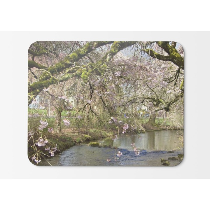 Mouse Pad Flowered Trees Moss Pink Flowers Rivers - 21.5 x 27 x 0.3cm