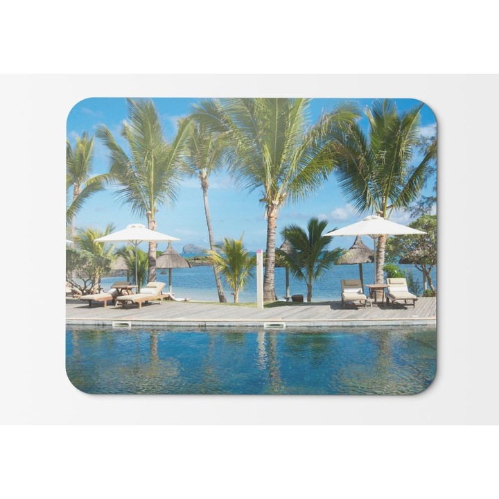 Подложка за мишка Grand Gaubemauritius Hotel Pool Воден шезлонг Palm Sky Blue - 21,5 x 27 x 0,3 cm