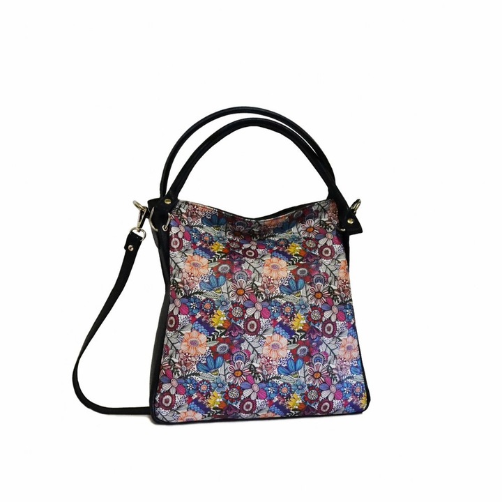 Zea női táska, valódi bőr, kék virágmintás