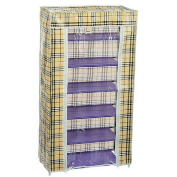 Dulap Textil Pliabil B-6, pentru Incaltaminte si Accesorii, cu 6 Rafturi, 60x30x108 cm, Maro cu Dungi Negre Dulap Textil Pliabil B-6, pentru Incaltaminte si Accesorii, cu 6 Rafturi, 60x30x108 cm, Maro cu Dungi Negre