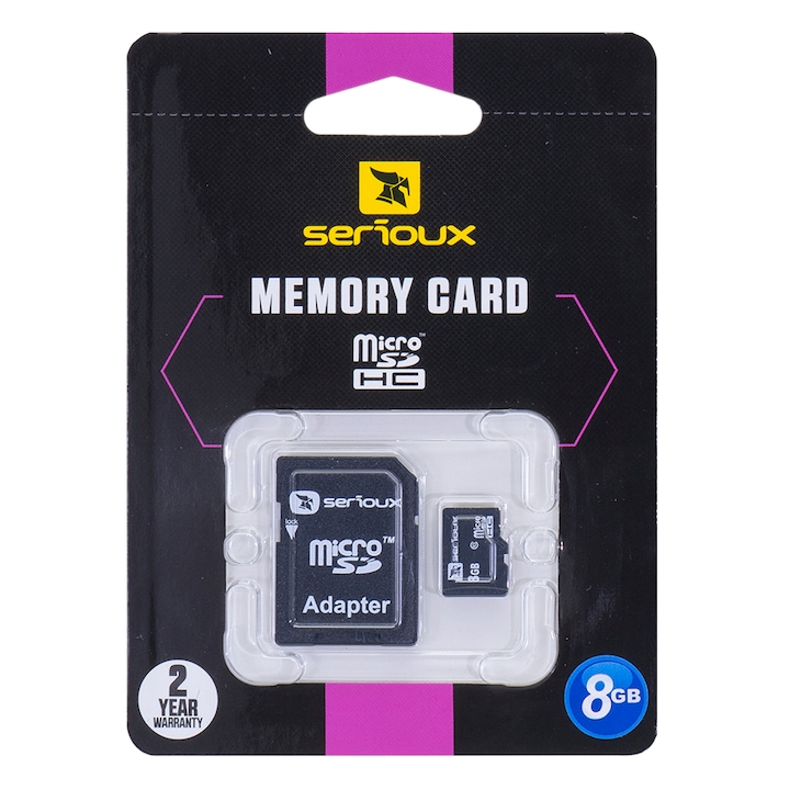 Карта с памет Serioux MicroSD 8GB клас 10 + адаптер