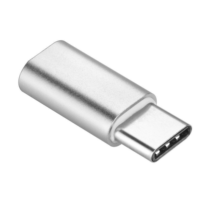 Adaptor incarcare & date OEM, MicroUSB (mama) - USB Type-C (tata), Argintiu