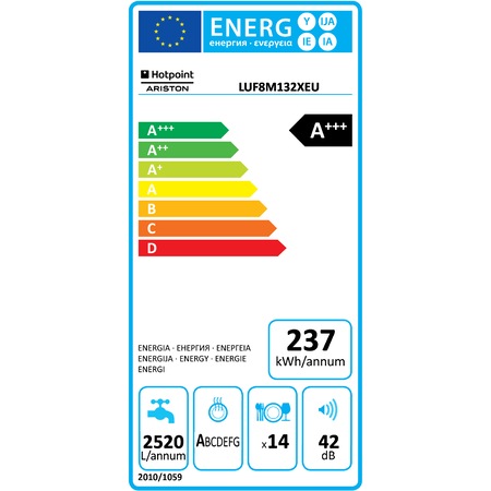 Masina de spalat vase partial incorporabila Hotpoint LUF 8M132 X EU, 14 Seturi, 8 Programe, Clasa A+++, 60 cm, Touch, Inox