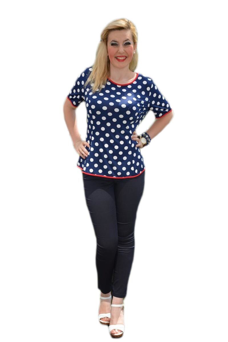 Bluza cu buline, fond bleumarin, D&J Exclusive, Albastru marin