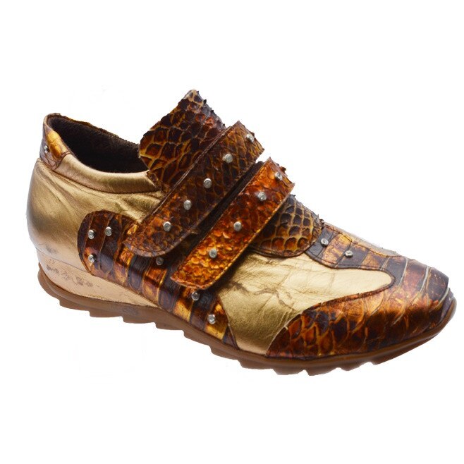 Pantofi din piele naturala, cu insertii de strasuri mici, D&J Exclusive, Auriu, 40 EU