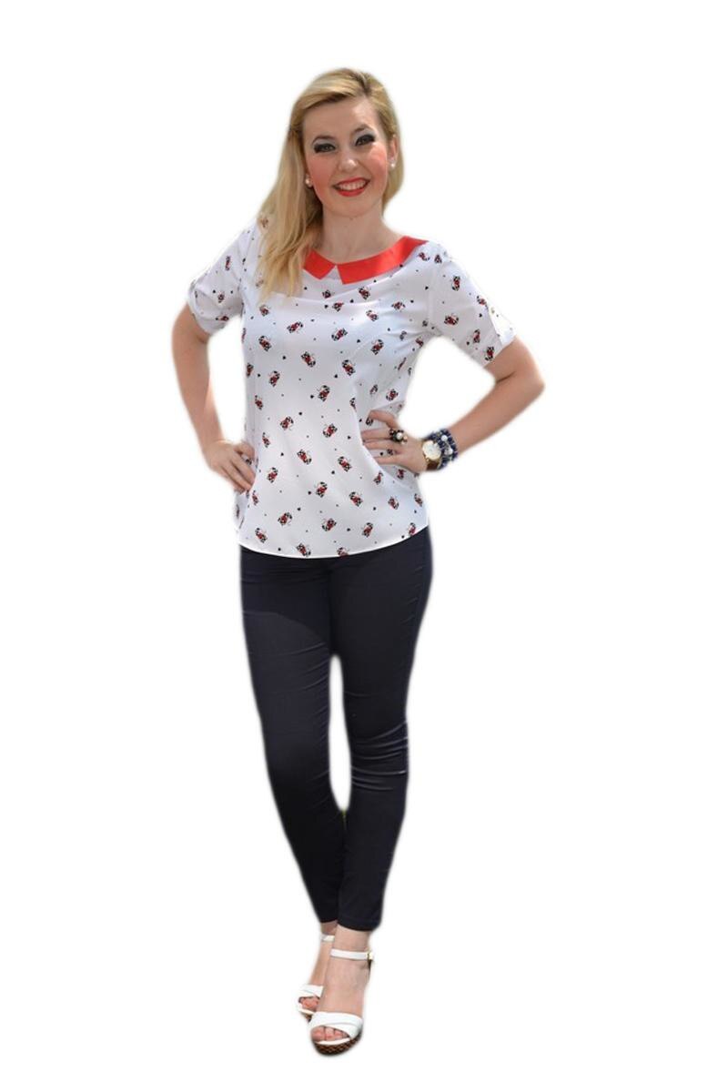 Bluza casual, design bleumarin-rosu, D&J Exclusive, Alb
