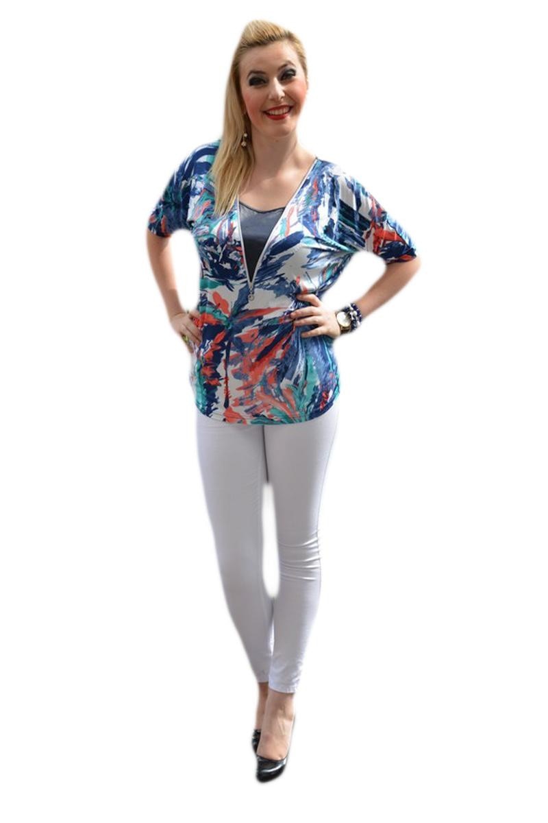 Bluza casual, design, D&J Exclusive, Bleumarin/Rosu