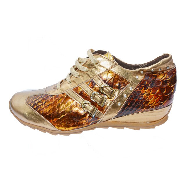 Pantofi cu siret si model de piele de sarpe, D&J Exclusive, Auriu, 40