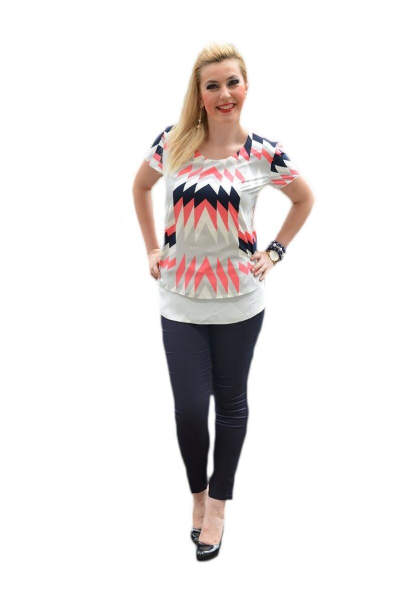 Bluza lejera de vara, maneca scurta, D&J Exclusive, Multicolor