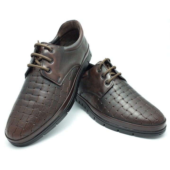 Pantofi barbati, Ady Star Shoes, Confort 809 perforat, maro, 41 EU