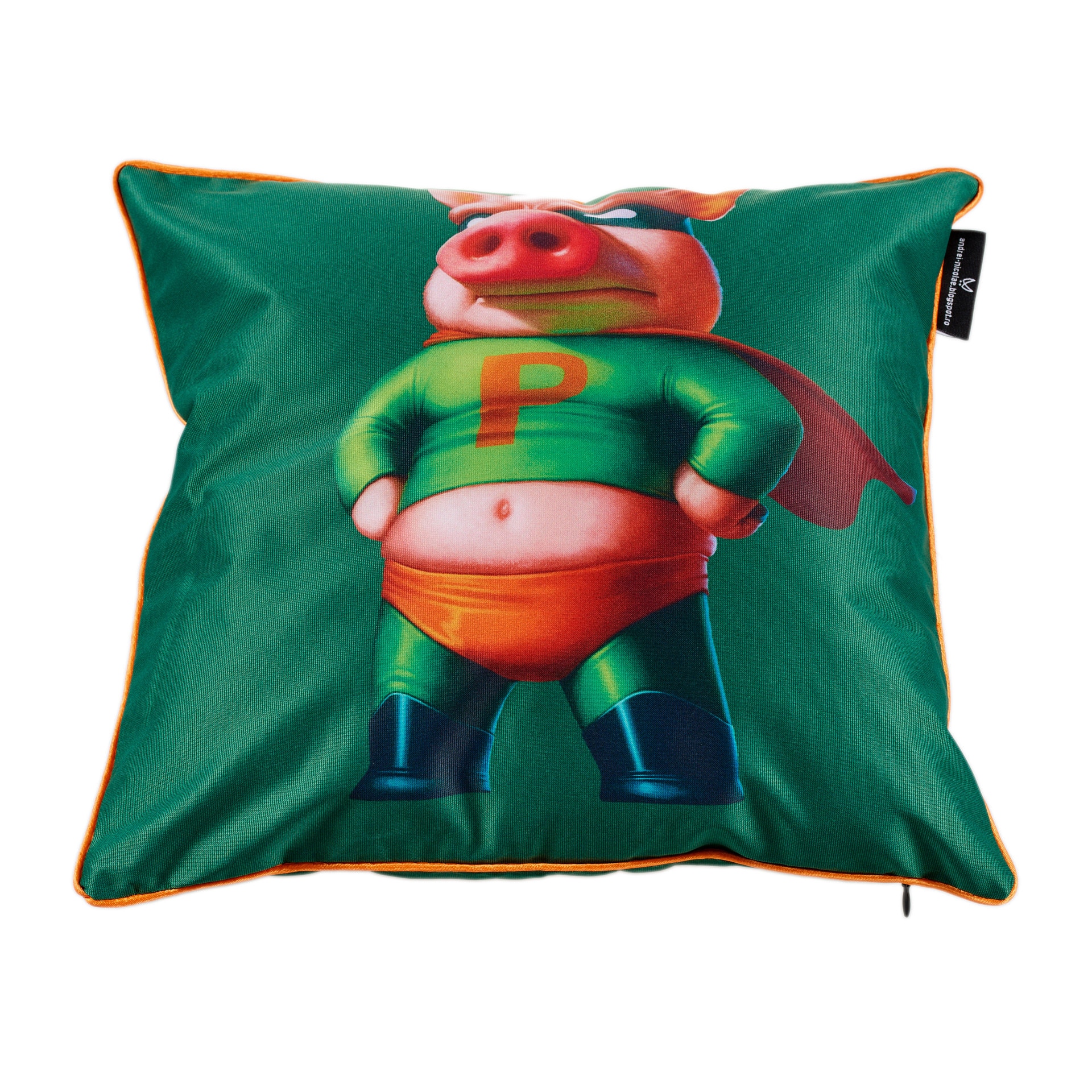 Pernita decorativa copii, Super Pig, poliester, imprimat prin sublimare directa,43x43