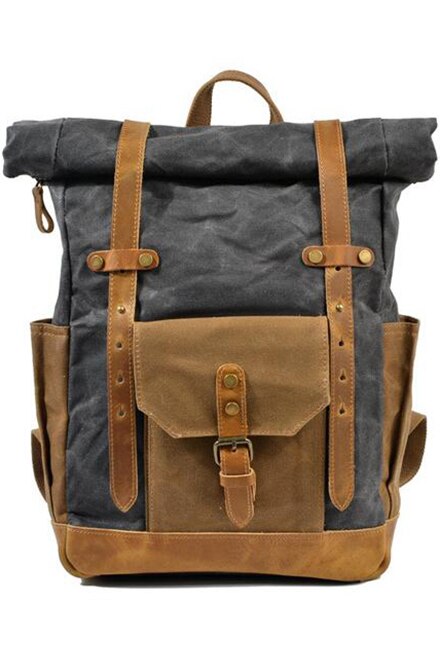 Rucsac barbatesc din piele naturala si material textil cerat URBAN BAG Boston Gri