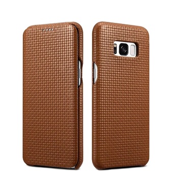Husa din piele, tip carte, Samsung Galaxy S8 Plus - iCarer Woven Pattern Side Open, culoare Maro caramiziu Husa din piele, tip carte, Samsung Galaxy S8 Plus - iCarer Woven Pattern Side Open, culoare Maro caramiziu