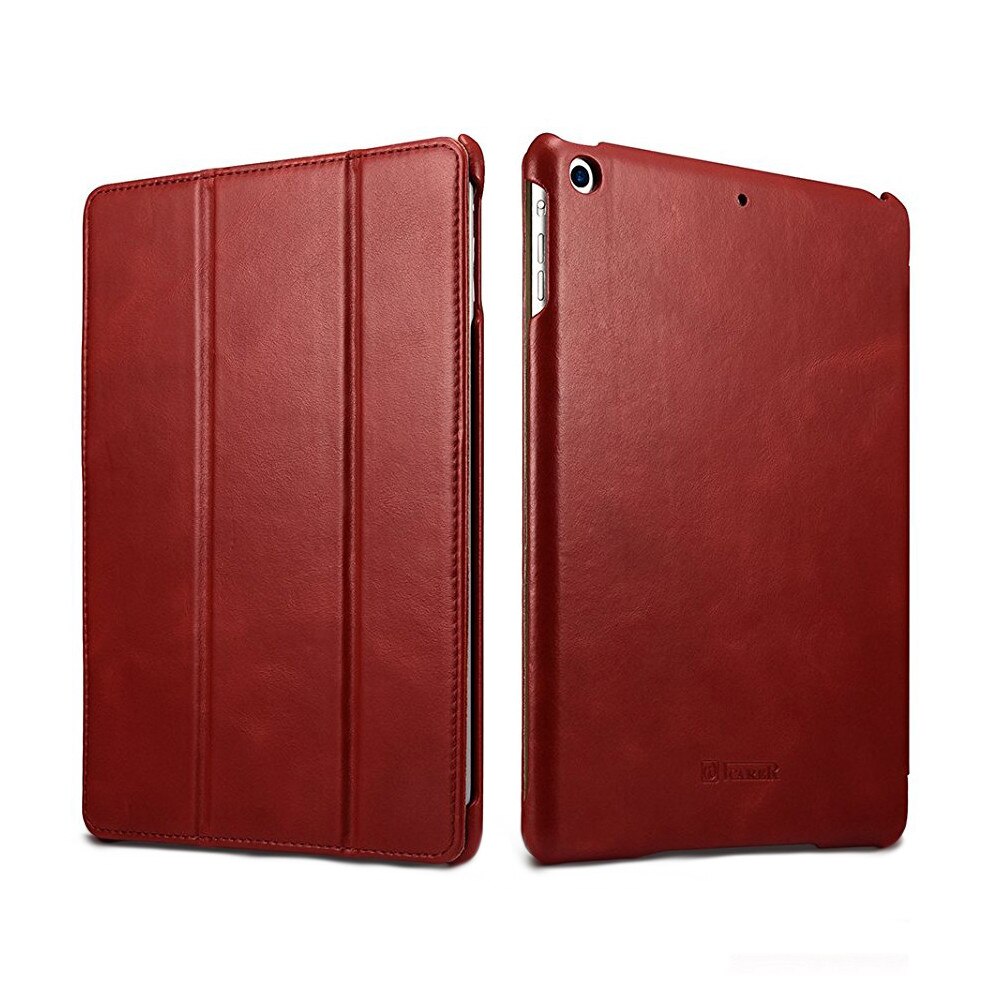 Husa din piele, textura vintage, functie stand, iPad 9.7 (2017-2018) - iCARER Vintage Series, culoare Rosu