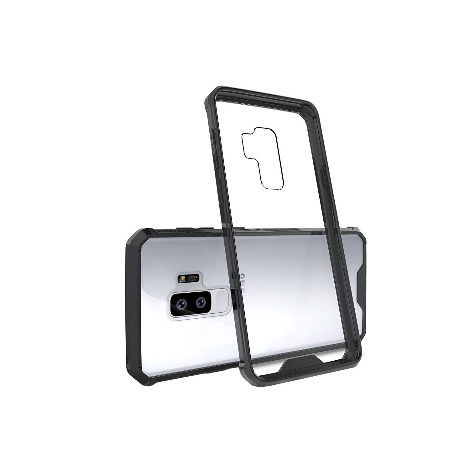 Husa Samsung Galaxy S9 PLUS, Hybrid Antisoc, carcasa spate PC transparenta cu cadru, Negru