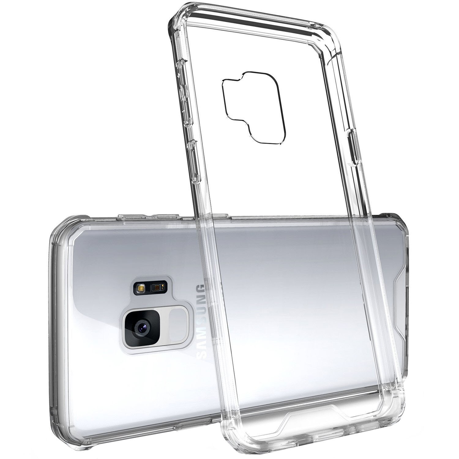 Husa Samsung Galaxy S9, Hybrid Antisoc, carcasa spate PC transparenta cu cadru, Transparent