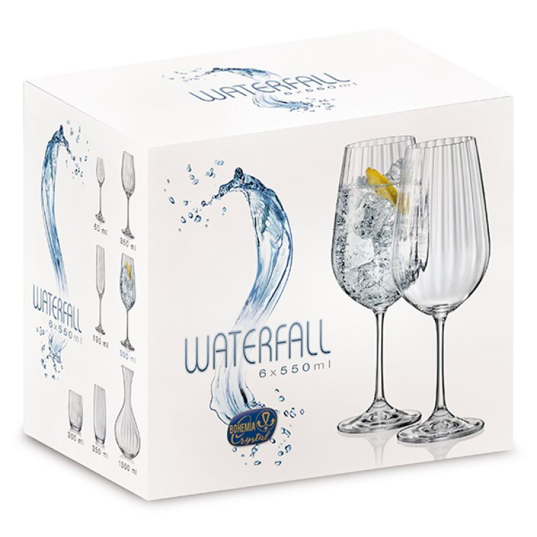 Set 6 pahare vin, Bohemia Royal Waterfall, Cristalit, 550 ml
