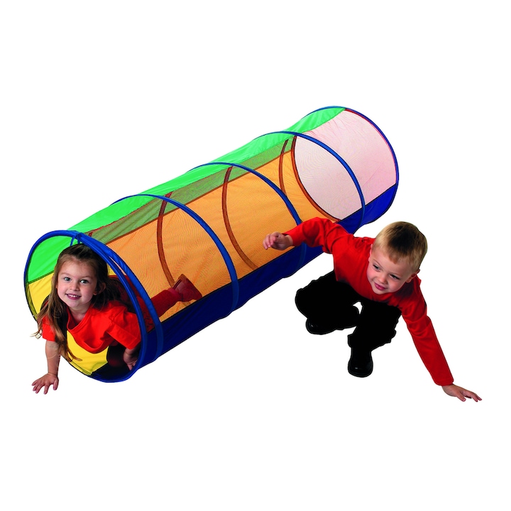 Játszó alagút 1,2m, hordozható táskában, zöld/sárga/kék, piros háloval, CPT107