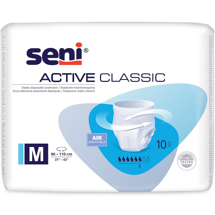 Chilot elastic absorbant Seni Active Classic Medium, 10 buc
