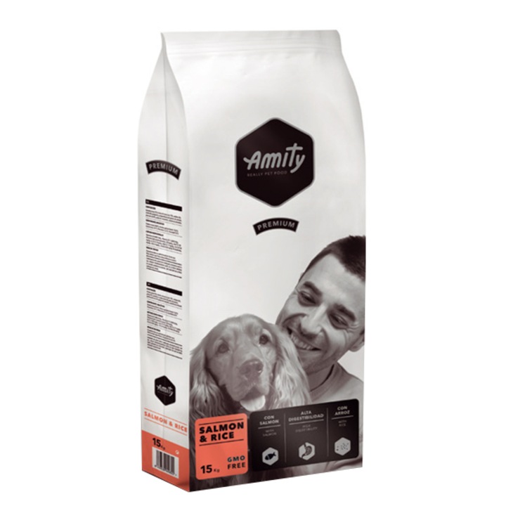 Hrana uscata pentru caini Amity Premium, Somon si Orez, 15 kg