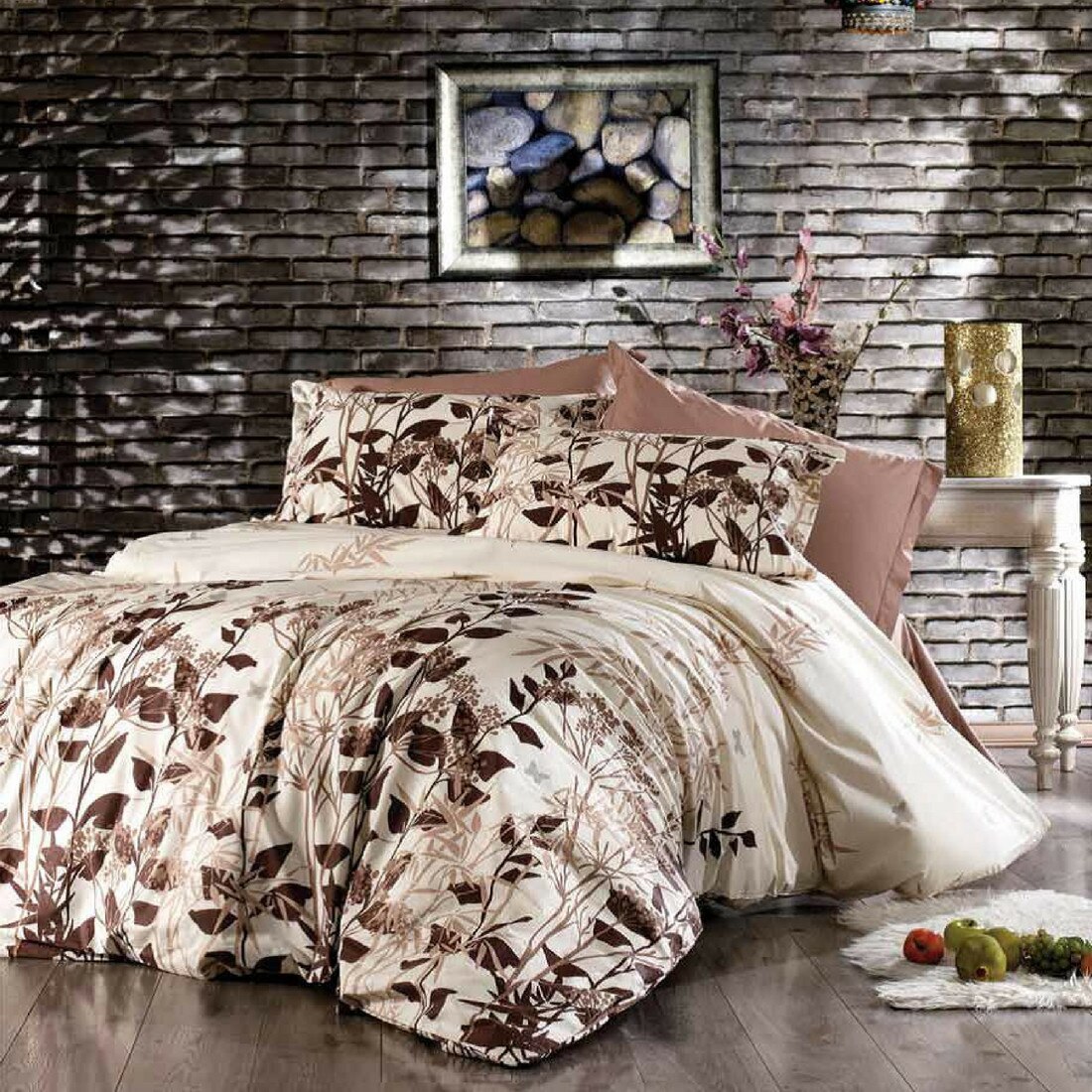 Lenjerie de Pat, Bumbac Ranforce Lux, Model Natura Crem, 2 persoane, 70X70, 220X200