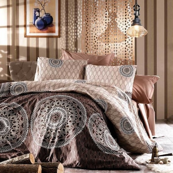 Lenjerie de Pat, Bumbac Ranforce Lux, Model Cercuri Elegant, 1 persoana, 50X70, 150X200 Lenjerie de Pat, Bumbac Ranforce Lux, Model Cercuri Elegant, 1 persoana, 50X70, 150X200