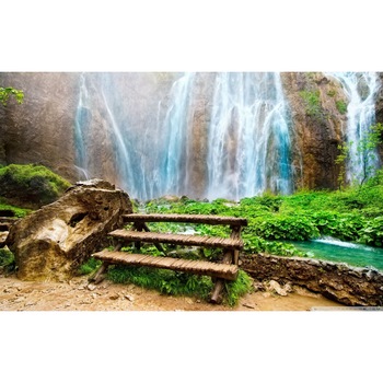 Tablou canvas Cascada cu bancuta, 45 x 30 cm Tablou canvas Cascada cu bancuta, 45 x 30 cm