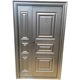 Dupla külső fém ajtó szigeteléssel és napellenzővel Novo Doors Y5001, jobbra nyíló, 1 yala, 200X120 centiméteres lap 0,7 mm, zsanérok és kilincs mellékelve, 7 centiméteres keret, házakhoz, kalapált barna ezüst patinával