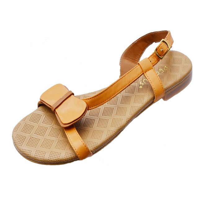 Sandale cu talpa plata si decor cu insertie de funda, D&J Exclusive, Portocaliu