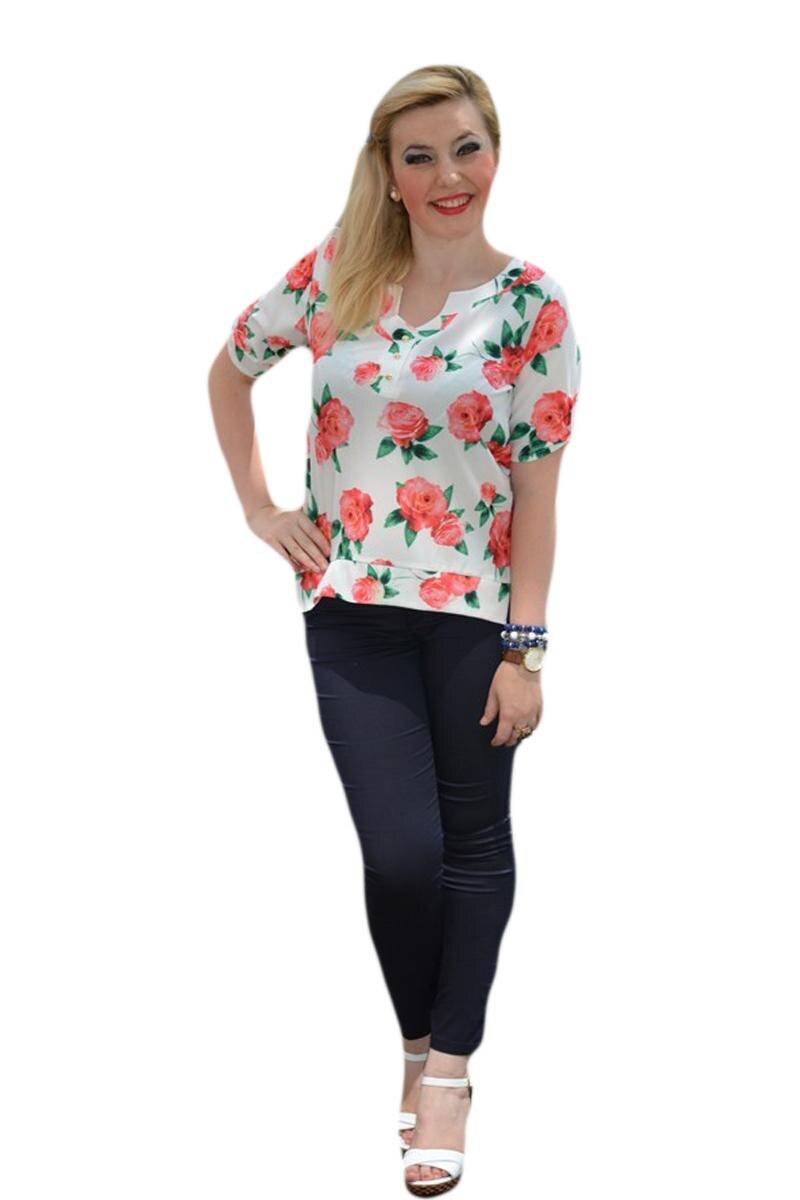 Bluza deosebit, cu design floral, D&J Exclusive, Alb
