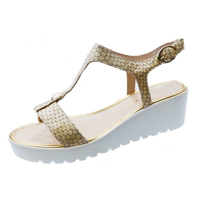 Sandale trendy ,piele naturala lacuita cu design stone, D&J Exclusive, Bej