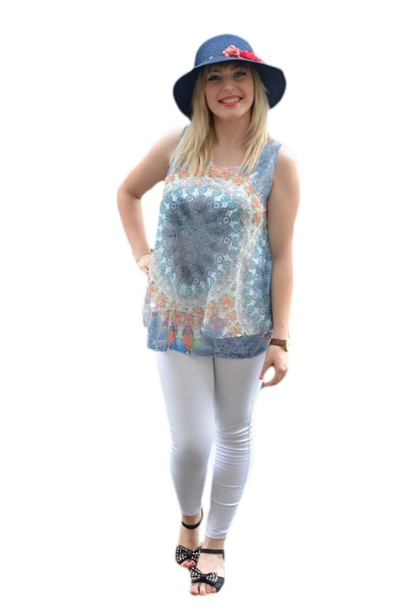 Tricou tineresc, design multicolor, bej, D&J Exclusive, Albastru marin