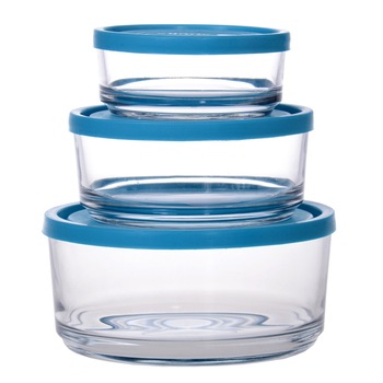 Set 3 caserole rotunde Eljado, Albastru, sticla Set 3 caserole rotunde Eljado, Albastru, sticla
