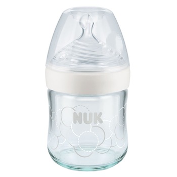 Biberon sticla Nuk Nature Sense 120 ml, 0-6 luni, tetina silicon, marime 1S Biberon sticla Nuk Nature Sense 120 ml, 0-6 luni, tetina silicon, marime 1S