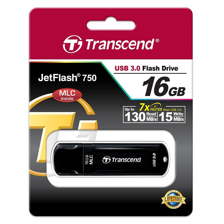 USB памет Transcend JetFlash 750, Черен, 16GB, USB 3.0