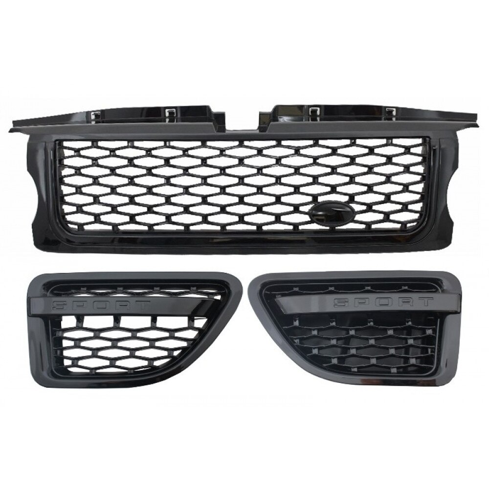 Ansamblu Grila Centrala si Grile Laterale Land compatibil cu Range Rover Sport (2005-2008) L320 Autobiography Look Piano Black Edition