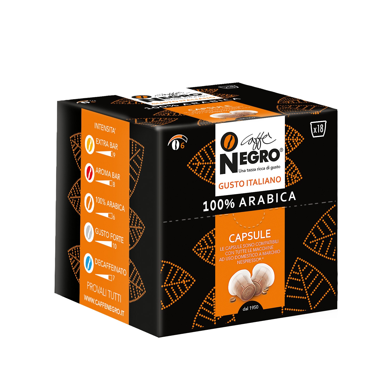 Capsule Caffe Negro, compatibile Nespresso, Arabica 100%, 18 bucati