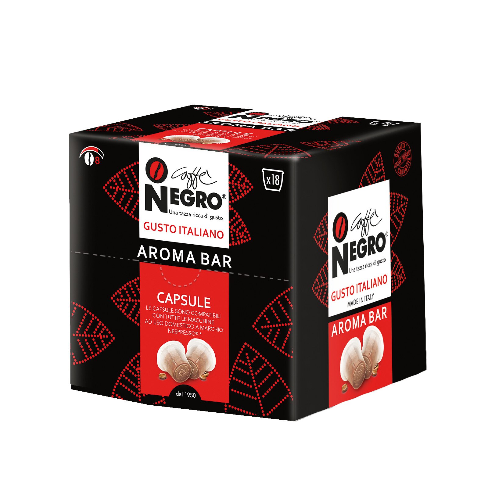 Capsule Caffe Negro, compatibile Nespresso, Aroma Bar, 18 bucati
