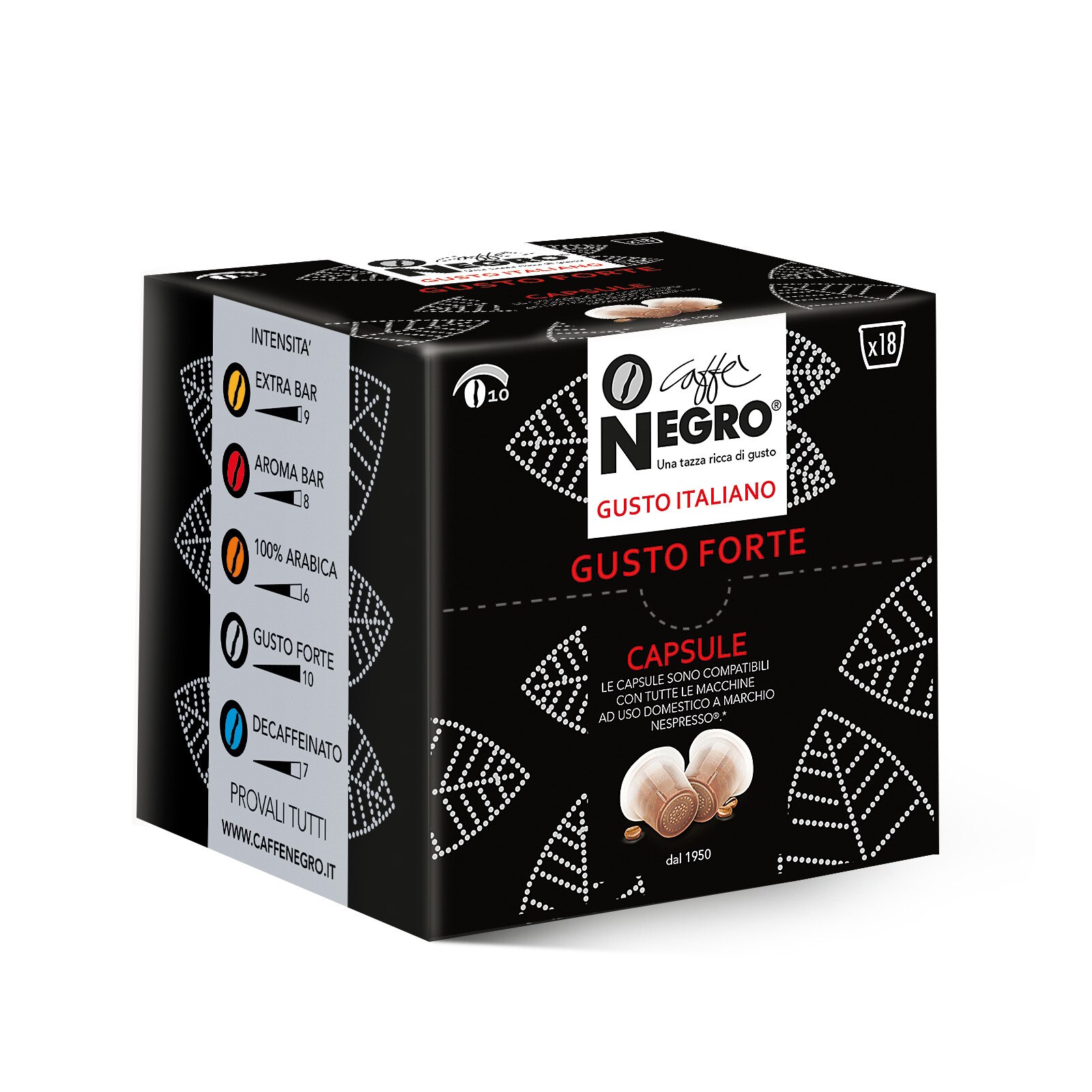 Capsule Caffe Negro, compatibile Nespresso, Gusto Forte, 18 bucati