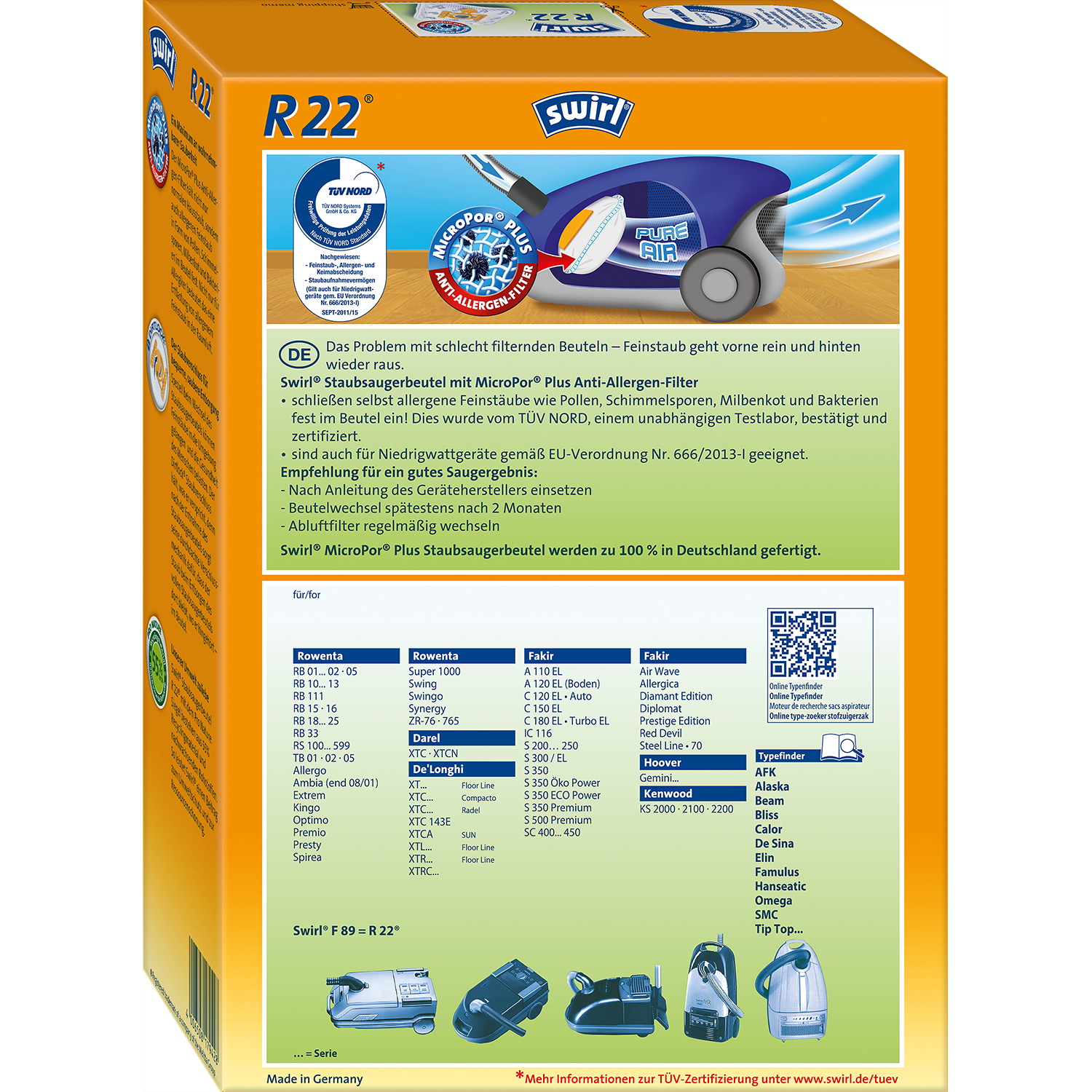 Swirl, R 22, MP Plus AirSpace, Set di 12 sacchetti per aspirapolvere (3 confezioni da 4 sacchetti