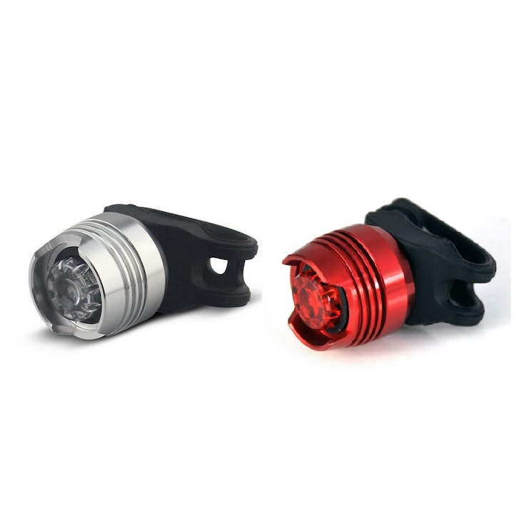 Far + stop ruby, set lumini, 3 moduri luminare, aliaj aluminiu, silver + rosu