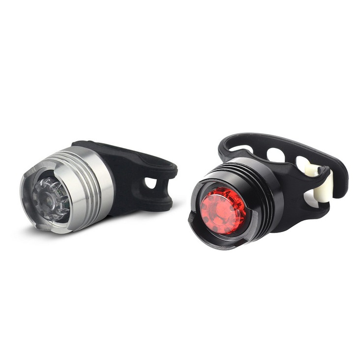 Far + stop ruby LED, aliaj aluminiu, baterii incluse, silver + black