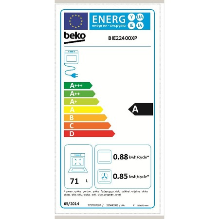 Cuptor incorporabil Beko BIE22400XP, Electric, Multifunctional, Timer, Grill, Display LED, Touch control, Autocuratare pirolitica, 71 l, Clasa A, Inox