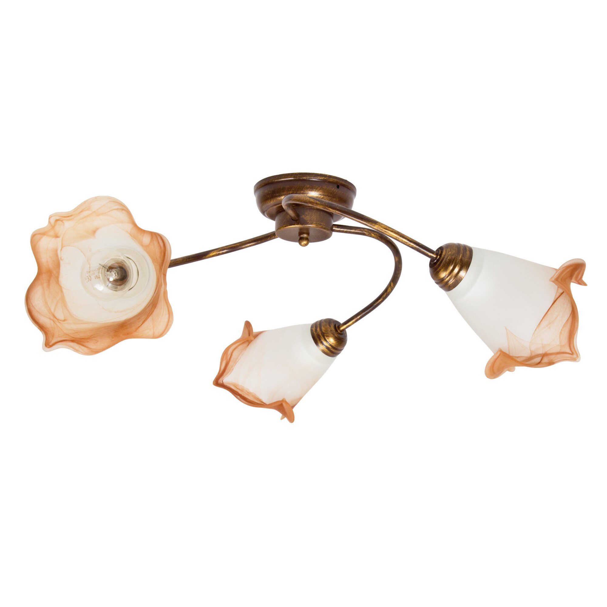 Candelabrul Bolonia 3 din sticla/metal 3x60W, Lampex, Maro/Alb