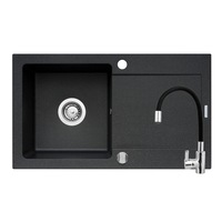 Pachet Chiuveta granit + Baterie bucatarie Pyramis Mido, pipa flexibila, 760x440mm, adancime 170mm, Negru