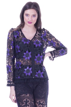 Bluza albastra dantela si piele pictata Liza Panait I-48E Bluza albastra dantela si piele pictata Liza Panait I-48E