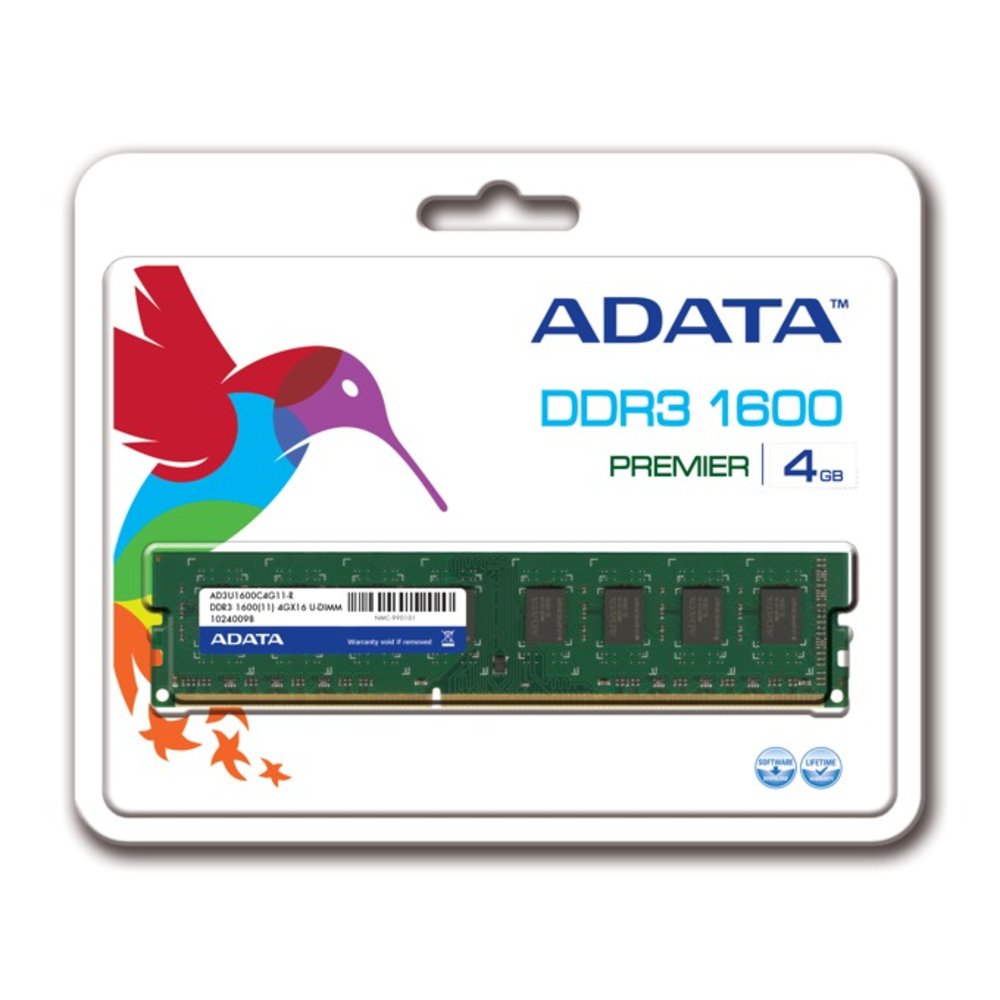 Памет 4GB DDR3 1600MHz, A-Data Premier Series AD3U1600W4G11-B, 1.5V ...