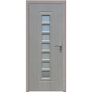 Usa interior din MDF cu toc inclus Novo Doors Y236G , dimensiune 200X80 centimetri, geam sablat, cadru din lemn masiv din rasinoase, balamale si clanta incluse, toc reglabil de 10 centimetri, plinta pe o singura parte, Gri