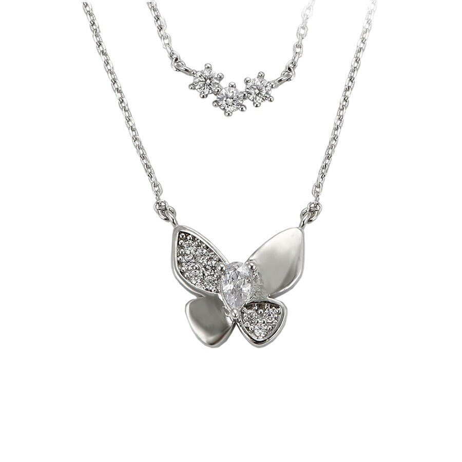 Lantisor Gold Butterfly placat cu aur alb si elemente de Zirconiu